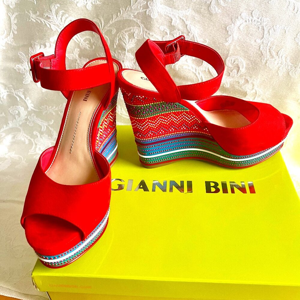 Gianni Bini Wedge Sandals, Style Tama, Color-Hampton Tan, Size US 9M